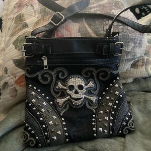 Black Skull Studded Crossbody Bag
